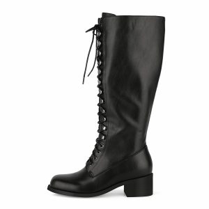 Square Toe Lace-up Chunky Heel Knee High Boots