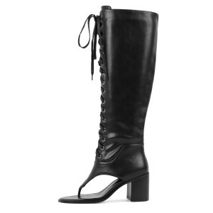 Thong Lace-up Knee High Bootie Sandals