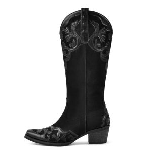 Pointed Toe Suede Knee High Western Boots