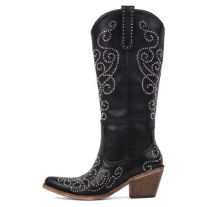 Pointed Toe Rivet Knee High Western Boots